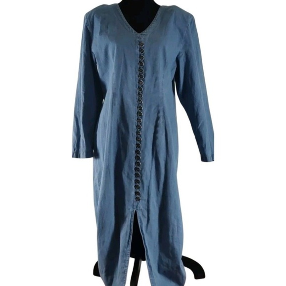 Y2K 90s Vintage MHM‎ Melissa Harper Modest Prairie Denim Maxi Dress YKK cottage